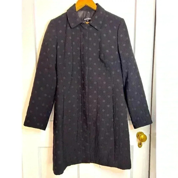 Women’s Mario Serrano Black Polka  Dotted Long Jacket Size 10 - Picture 1 of 8